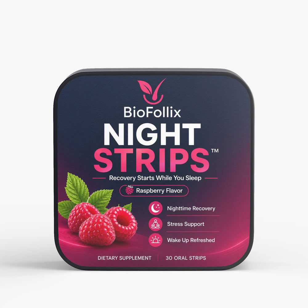 BioFollix Night Strips packaging with raspberry flavor on a white background